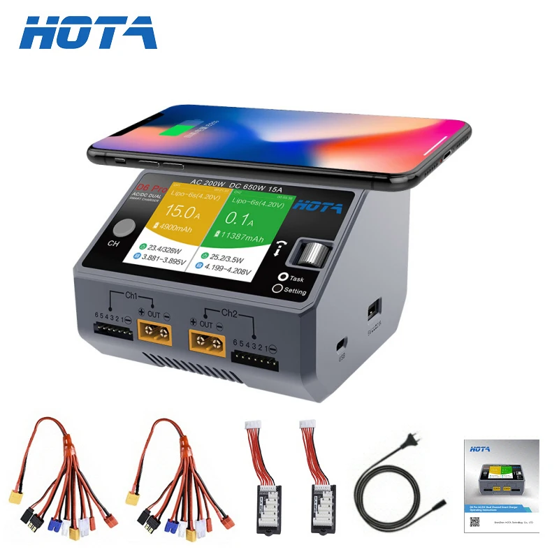 Hota D6 Pro Dual Lipo Charger - Hota-cargador inteligente D6 Dual/Pro, carga inalámbrica,