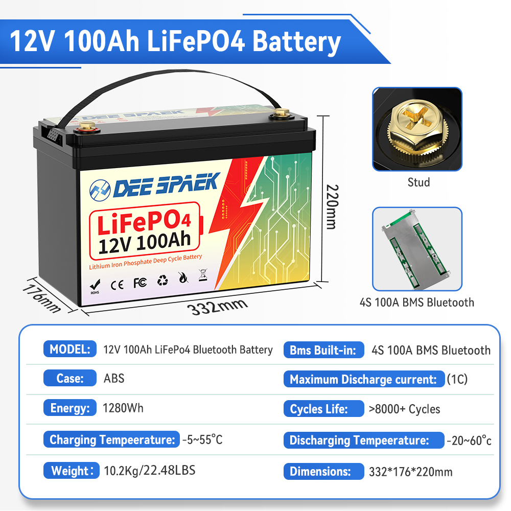 Batería Lifepo4 DEEPSPAEK de 1 - Lifepo4 12V 100Ah Bms Bluetooth reseña y precio
